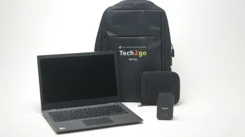 backpack, hotspot, and laptop