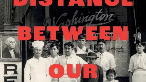 Photograph of the book cover of: “The Distance Between Our Names.”