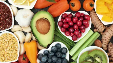 A variety of bright, healthy fruits and vegetables