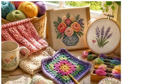 knit, crochet and cross stitch projects