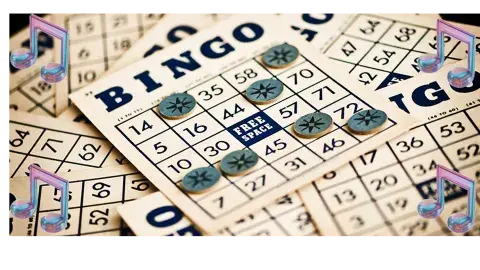 A bingo board with music notes. 