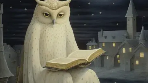 Owl reading a book.