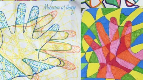 four colorful mages of hands traced as an example of neurographic art