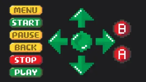 A video game menu screen with options like start, pause and stop 