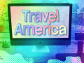 Technology and free resources from the Los Angeles Public Library make both virtual and armchair travel possible Photo illustration/composite of US map and computer desk. Computer screen has title Travel America