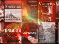 "On August 26th, a series of earth-shaking explosions began sounding regularly, along with an ominous black vent rising some 20 miles into the atmosphere." Collage of books about volcanic eruptions of Mount Vesuvius and Karkatoa