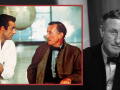 Sean Connery with Ian Fleming on set next to a headshot of Ian Fleming