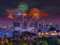 Los Angeles Skyline with Fireworks.