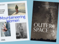 image of two book covers, Outer Space: 100 Poems edited by Midge Goldberg and an excerpt from Mountaineering Women by Joanna Croston.