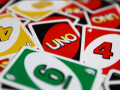 A pile of uno cards.