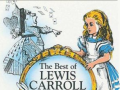 Alice holds a hoop with the title "The best of Lewis Carroll "the rabbit's ears and queen of hearts surround the hoop