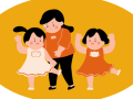 illustrated graphic of two little girls dancing with an adult