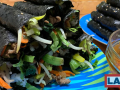 plate of stacked mini kimbap 