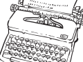 Black and white illustration of a typewriter.