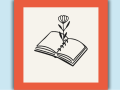 An illustration on ivory background of a book with blank pages and a flower growing from the center.