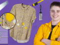 Artist Julian rich is pictured next to all the tools they need to upcycle clothing