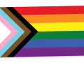 Progress Pride Flag-rainbow flag. With stripes of black and brown to represent marginalized LGBTIQ+ people of color and the triad of blue, pink, and white from the trans flag
