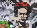 collage with image of frida kahlo using her finger as a moustache
