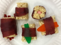 Five pieces of candy sushi