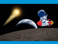 picture if the earth from someone on the moon with an animated astronaut riding a rocket and a animated shooting star