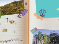 open journal with photos and stickers
