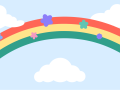 illustrated rainbow, clouds, and flowers