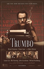 A man with glasses and a moustache sits in front of a typewriter. Movie poster. 